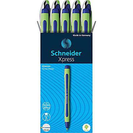 Rediform Schneider Xpress Premium Fineliner Pens, Fine Point, 0.8 mm, Blue/Green Barrel, Blue Ink, Pack Of 10 Pens