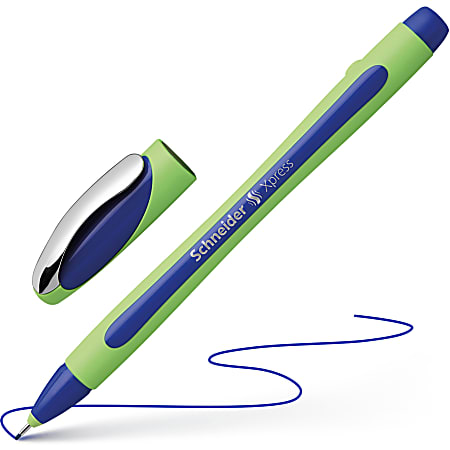 Rediform Schneider Xpress Premium Fineliner Pens Fine Point 0.8 mm BlueGreen Barrel Blue Ink Pack Of 10 Pens Office Depot