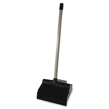 Genuine Joe Lobby Dust Pan - 12" Wide - 30" Handle - Plastic - Black - 6 / Carton