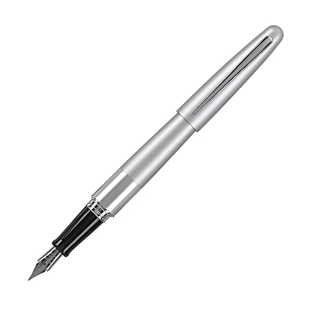 Pilot® Metropolitan Collection Fountain Pen, Silver Barrel, Classic Design, Medium Nib, Silver Barrel, Black Ink
