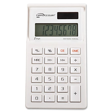 Compucessory 8-Digit Handheld Calculator, 8-Digit, Dual Pwr, 4" x 6-3/4" x 3/4", White