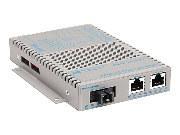 Omnitron OmniConverter FPoE+/S - Fiber media converter - 100Mb LAN - 10Base-T, 100Base-FX, 100Base-TX - RJ-45 / SC single-mode - up to 12.4 miles - 1550 (TX) / 1310 (RX) nm