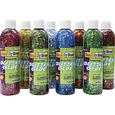 Creativity Street Glitter Chip Glue 8 Oz Assorted Colors Pack Of 8 - Office  Depot