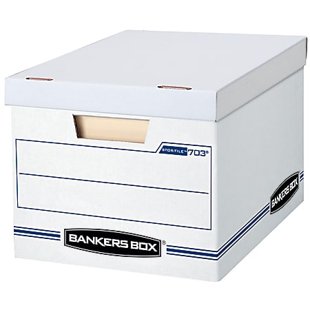 Bankers Box® Stor/File™ Standard-Duty Storage Boxes With Lift-Off Lids And Built-In Handles, Letter/Legal Size, 10" x 12" x 15", 60% Recycled, White/Blue, Case Of 13