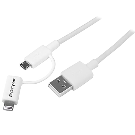 StarTech.com 1m (3ft) Apple Lightning or Micro USB to USB Cable for iPhone / iPod / iPad - White - 3.28 ft Lightning/USB Data Transfer Cable for iPhone, iPod, iPad, Tablet - First End: 1 x Type A Male USB