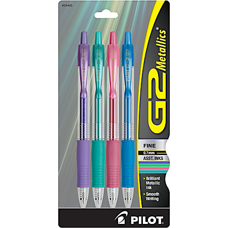 Pilot G2 Gel Pens Fine Point 0.7 mm Clear Barrels Assorted Ink Pack Of 4  Pens - Office Depot
