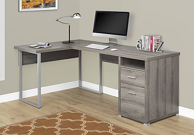 Monarch Specialties 79"W L-Shaped Corner Desk With 2 Drawers, Dark Taupe