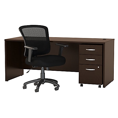 Bush Business Furniture Components Elite 72"W Office Desk With Mobile File Cabinet And Mid-Back Executive Chair, Mocha Cherry, Standard Delivery
