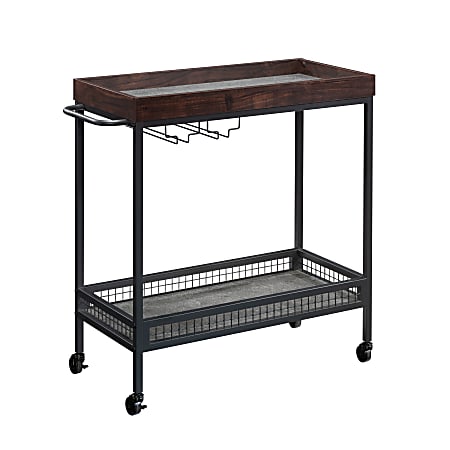 Sauder® Market Commons® Rolling Bar Cart, 32-3/4"H x 33-1/2"W x 14-7/8"D, Rich Walnut/Slate Gray