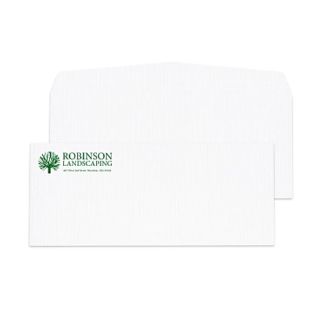 Gummed Seal, Stationery Envelopes, 4-1/8" x 9-1/2",  1-Color Raised Print, Custom #10, 24 lb. White Linen, Box Of 250