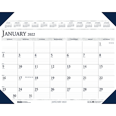 House of Doolittle Eco-friendly Executive Calendar Desk Pad - Julian Dates - Monthly - 1 Year - January 2022 till December 2022 - 1 Month Single Page Layout - 24" x 19" Sheet Size - 2.38" x 3.38" Block - Desk Pad - Assorted