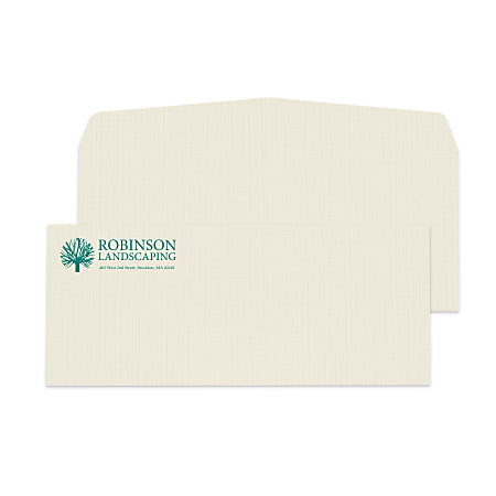 Gummed Seal, Stationery Envelopes, 4-1/8" x 9-1/2",  1-Color Raised Print, Custom #10, 24 lb. Off-White Linen, Box Of 250