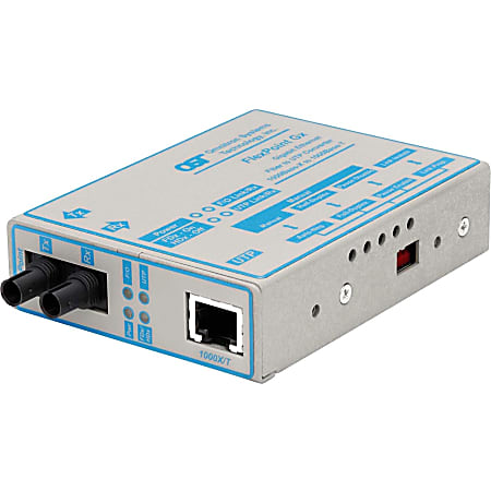 Omnitron FlexPoint 1000Mbps Gigabit Ethernet Fiber Media Converter RJ45 ST Single-Mode 12km - 1 x 1000BASE-T; 1 x 1000BASE-LX; No Power Adapter; Lifetime Warranty