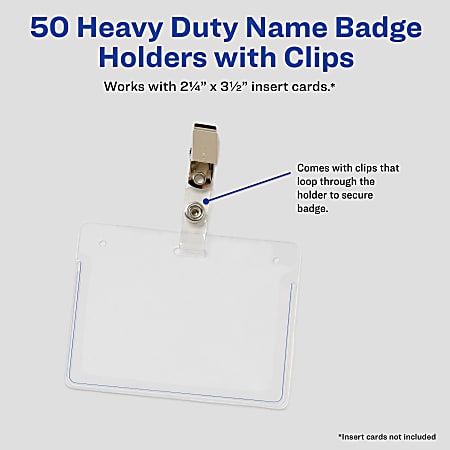 Avery® Heavy Duty Badge Holders with Clips, 2-1/4 x 3-1/2
