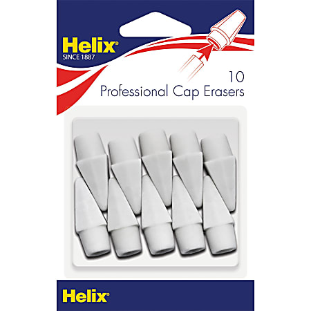 Helix Professional Hi-polymer Pencil Cap Eraser - White - 3.5" Width x 0.6" Height x - 5.4" Length - 10 / Pack - Latex-free, PVC-free