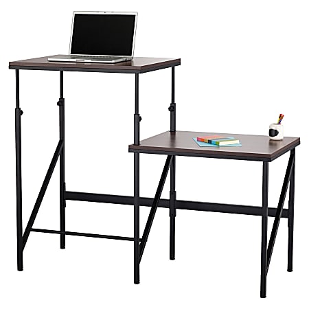 Safco Bi-Level Stand/Sit Desk - Melamine Laminate Rectangle, Walnut Top - Powder Coated Base - 57.50" Table Top Width x 24" Table Top Depth x 0.75" Table Top Thickness - 50" Height - Assembly Required - Black