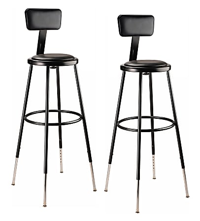 National Public Seating® 6400 Series Adjustable-Height Padded Stools With Backrests, Black, Pack Of 2 Stools