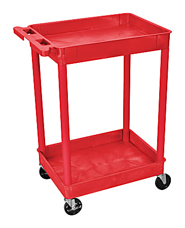 Luxor Two Level Serving Cart - Red - RDSTC11RD - 2 Shelf - Push Handle Handle - 4 Casters - 4" Caster Size - Plastic, Polyethylene - Red