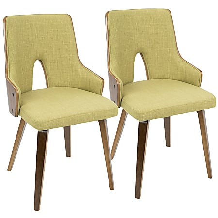 LumiSource Stella Chairs, Walnut/Green, Set Of 2 Chairs