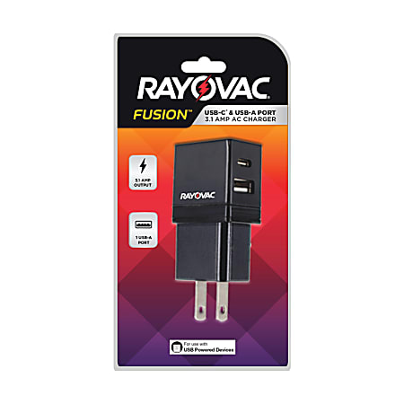 Rayovac USB-A and USB-C Car Charger, Black, RV2423
