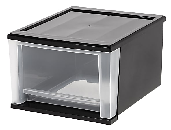 Iris® Modular Plastic Storage Drawer, 4.25 Gallon, 14 3/10" x 12 1/10" x 14 3/10" x 8 2/5", Black/Clear