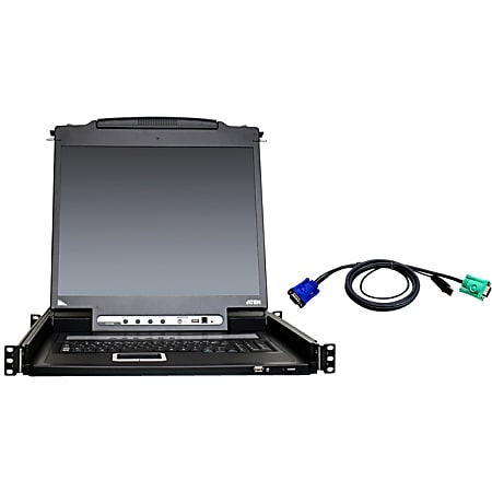 ATEN 8-Port 19" Single Rail USB/PS2 LCD KVM w/ Peripheral Sharing & 8 USB KVM Cables-TAA Compliant - 8 Computer(s) - CL5708NUKIT