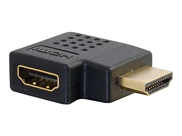 C2G Right Angled HDMI Adapter - Right Exit - 1 x HDMI Female Digital Audio/Video - 1 x HDMI Male Digital Audio/Video - Gold Connector - Black
