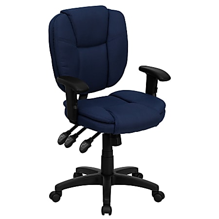 Flash Furniture Fabric Mid-Back Multifunction Ergonomic Swivel Task Chair With Adjustable Arms, Navy Blue/Black