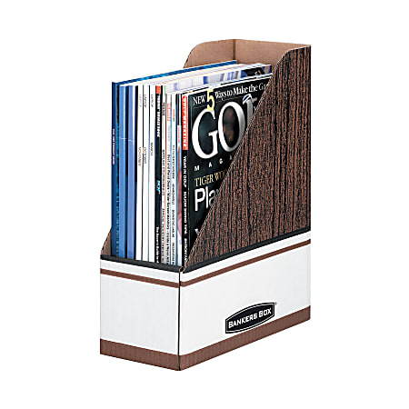 Bankers Box® 60% Recycled Magazine Holders, Woodgrain, 11 1/2"H x 4"W x 9"D, Pack Of 6