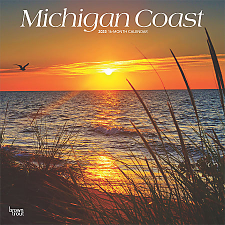 2025 BrownTrout Michigan Coast Monthly Plastic-Free Square Wall Calendar, 12" x 12", American States, January to December 2025, 9781975475253