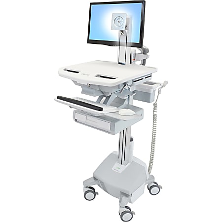 Ergotron StyleView Cart with LCD Pivot, LiFe Powered, 1 Drawer - 1 Drawer - 33 lb Capacity - 4 Casters - Aluminum, Plastic, Zinc Plated Steel - White, Gray, Polished Aluminum