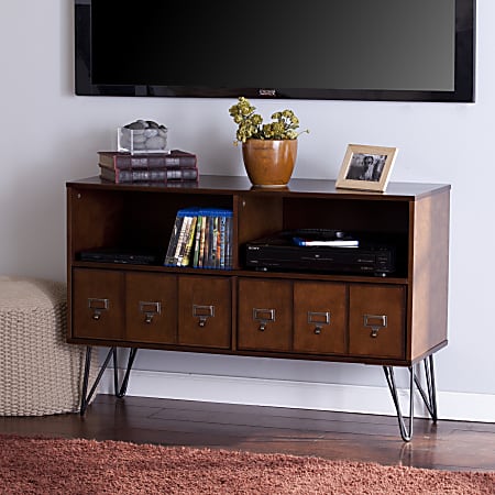 SEI Furniture Blankenship Media Console For 40" Flat-Screen TVs, Gunmetal Gray/Whiskey Maple