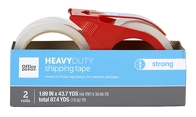 Office Depot® Brand Heavy-Duty Shipping Packing Tape With Dispenser, 1.89" x 43.7 Yd., Clear, Pack Of 2