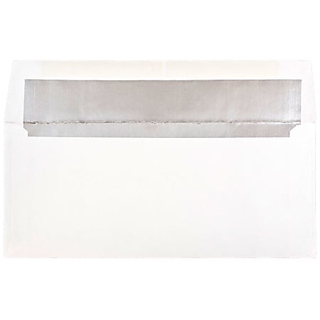 JAM Paper® Foil-Lined Envelopes, 3 7/8" x 8 1/8", Gummed Seal, White/Silver Lining, Pack Of 25