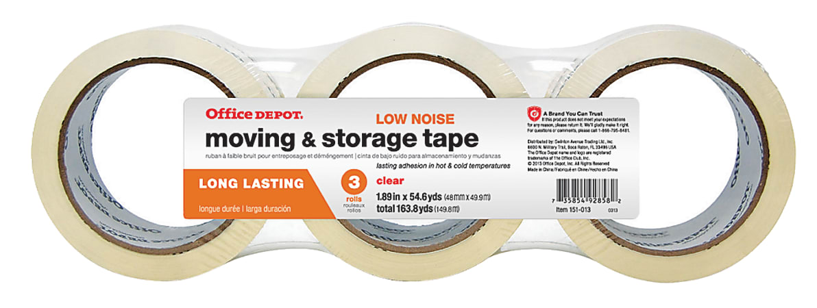 Office Depot® Brand Low-Noise Moving And Storage Tape, 1.89" x 54.6 Yd., Clear, Pack Of 3