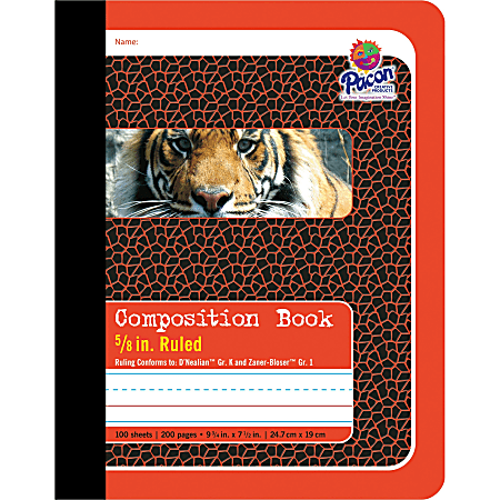 Pacon Primary Journal Dotted Midline Comp Book - 100 Sheets - 0.63" Ruled - 7 1/2" x 9 3/4" - White Paper - Red Cover - 1 Each