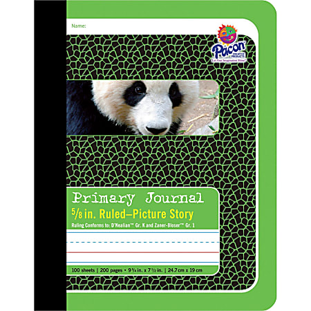 Pacon Primary Journal Composition Book, 7-1/2" x 9-3/4", Picture Story, 0.63" Rule, 100 Sheets, Green