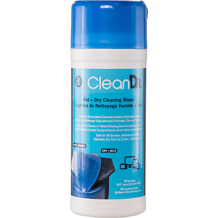 Digital Innovations CleanDr Wet/Dry Streak-Free Wipes, 70-pack