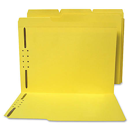SJ Paper Paper-Cut/Water-Resistant 2-Fastener Top-Tab Folders, Letter Size, Yellow, Box Of 50