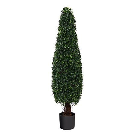 Nearly Natural Boxwood Topiary 4’H Artificial Tree With Planter, 48”H x 11”W x 11”D, Green/Black