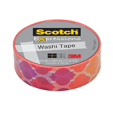 Scotch® Expressions Washi Tape, 5/8" x 393", Quatrefoil Sunset
