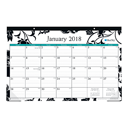 Blue Sky™ Monthly Desk Pad Calendar, 17" x 11", 50% Recycled, Barcelona, January to December 2018 (100020)