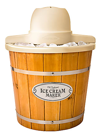 Nostalgia 6 qt Ice Cream Maker with Wood Bucket, Brown