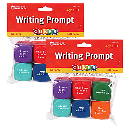 Learning Resources Writing Prompt Cubes, 1-5/8", Assorted Colors, 6 Cubes Per Set, Pack Of 2 Sets