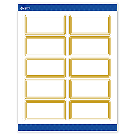 Avery® Printable Labels With Sure Feed® Technology, S00-DHR-PRWMP10, Rectangle, 2" x 4", Matte White, Preprinted Multi-Lined Gold Border Design, Pack Of 100