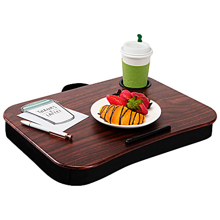 LapGear Lap Desk With Cup Holder, 14-3/4" x 18-1/2" x 2-13/16", Espresso Woodgrain