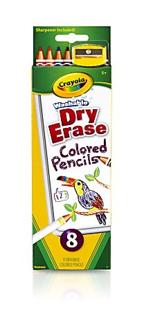 Crayola® Dry-Erase Colored Pencils, Assorted Colors, Pack Of 8 Colored Pencils