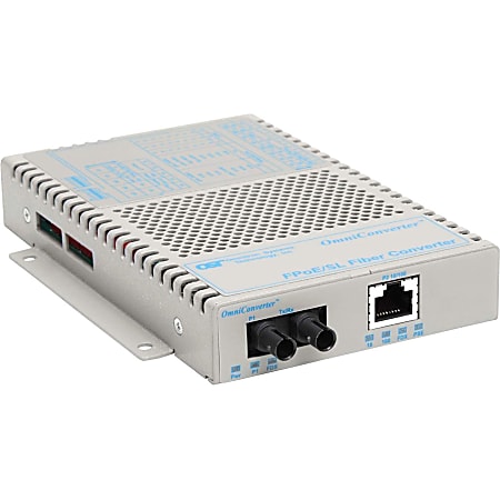 Omnitron OmniConverter SL 10/100 PoE Ethernet Fiber Media Converter Switch RJ45 ST Multimode 5km - 1 x 10/100BASE-TX; 1 x 100BASE-FX; US AC Powered; Lifetime Warranty