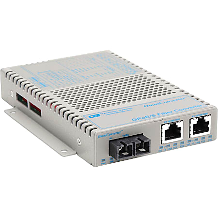 Omnitron OmniConverter 10/100/1000 PoE Gigabit Ethernet Fiber Media Converter Switch RJ45 SC Multimode 550m - 2 x 10/100/1000BASE-T; 1 x 1000BASE-SX; DC Powered; Lifetime Warranty