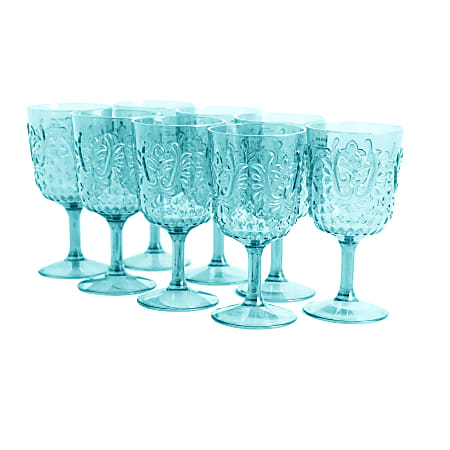 Gibson Studio California Elmira 8-Piece Drinking Goblet Set, 16 Oz, Clear Teal